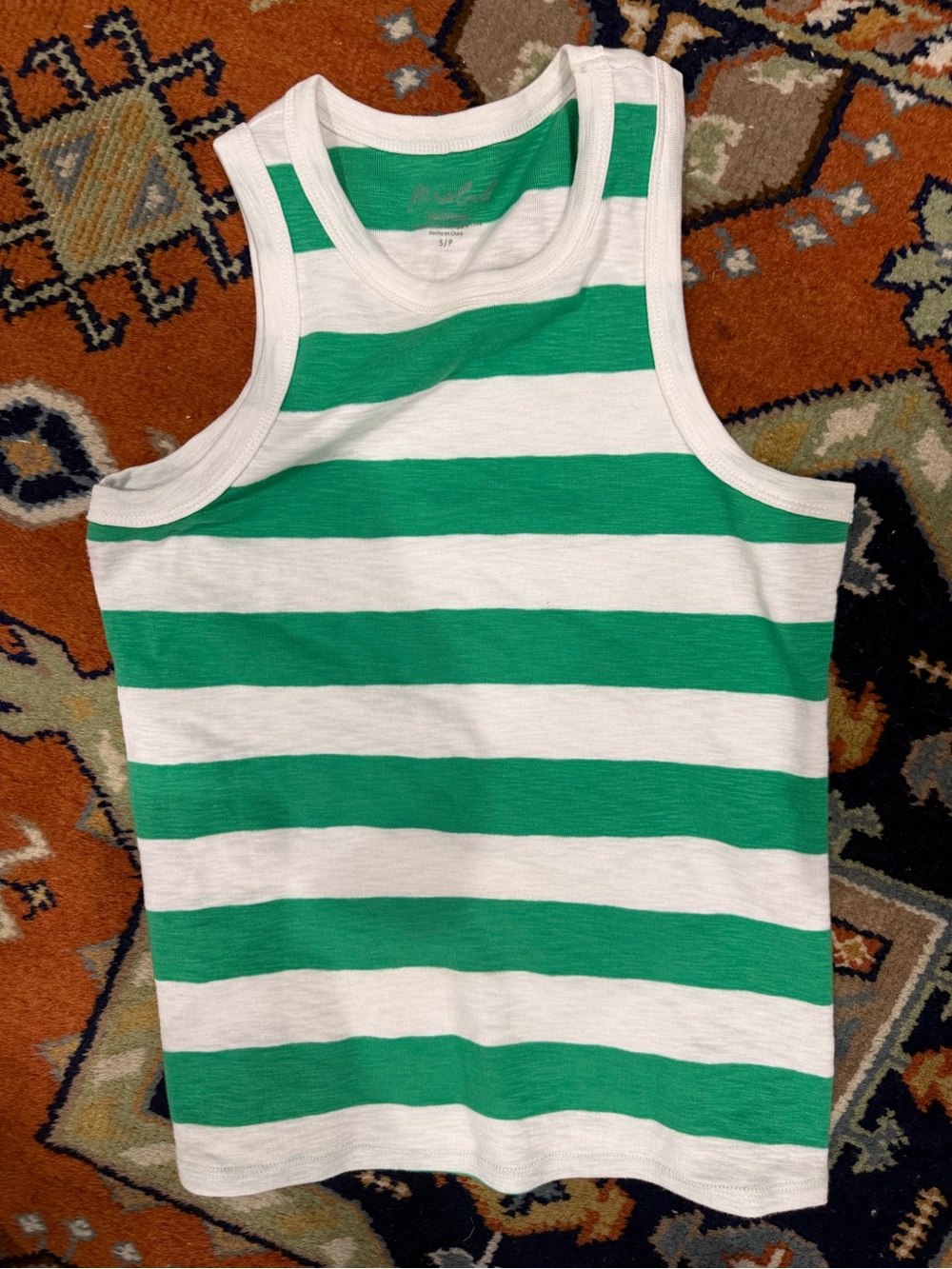 NWOT Marled Green & White Striped Tank Top small